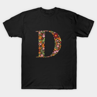 Retro Floral Letter D T-Shirt